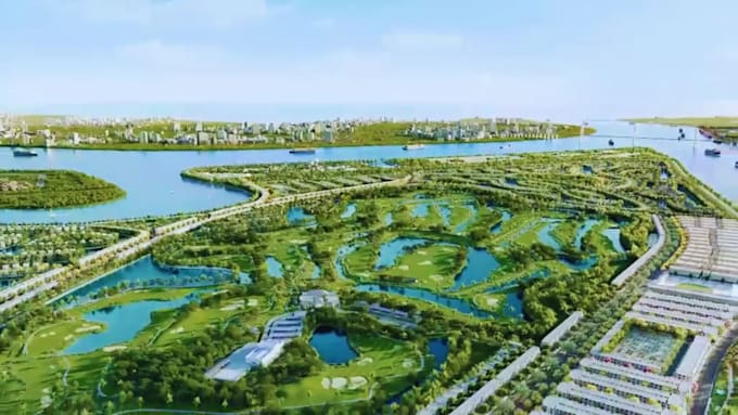 create realistic 3d golf course, fairways, greens, resort, landscape design
