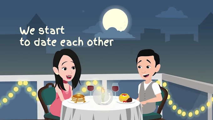 create romantic love story, animated wedding invitation, proposal video
