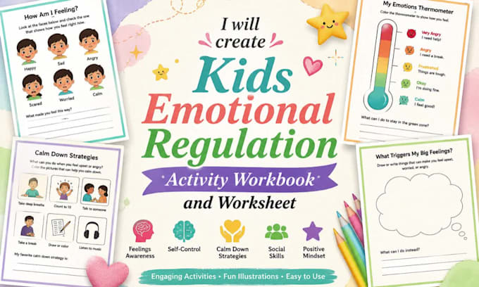 create kids emotional regulation activity workbook and worksheet