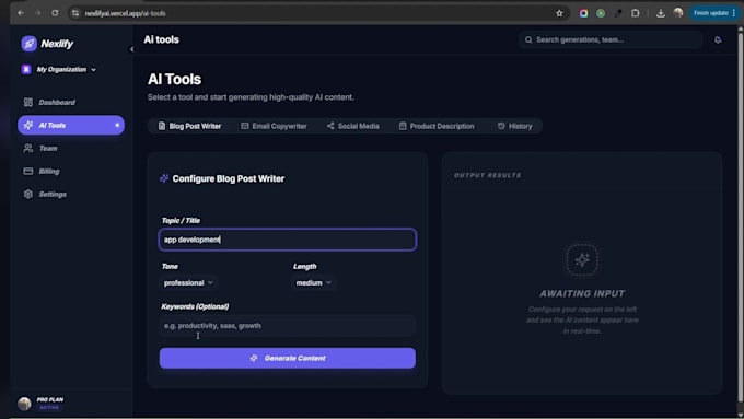 build ai saas dashboard web app with react node js