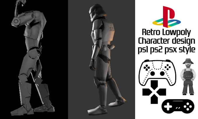 design ps1 psx lowpoly character for retro animation, indie dev projects, vtuber