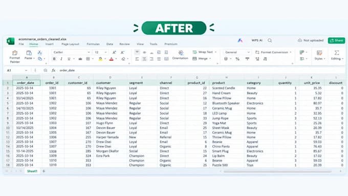 clean excel CSV files and datasets