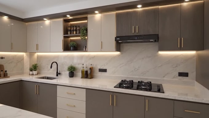design custom wardrobe walk in closet and kitchen cabinet with rendering