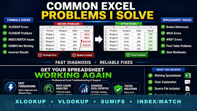fix excel formulas, errors and spreadsheet issues