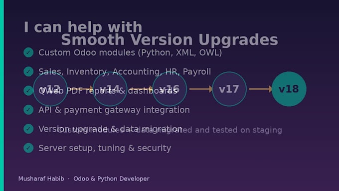 do odoo custom module development, bug fixing, upgrade and consultancy