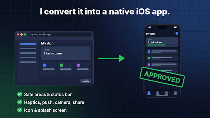 convert your lovable, base44 or web app into a native ios app and publish