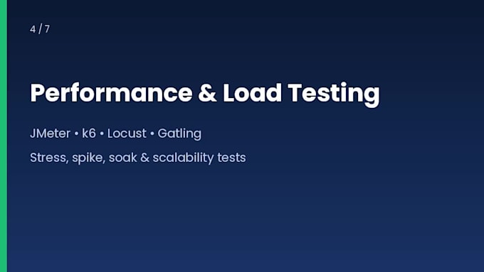 do test automation, API and load testing with java, python and reports
