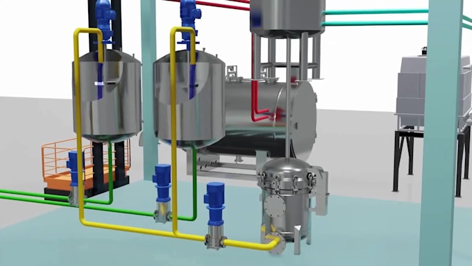 create 3d manufacturing animation, 3d factory animation, 3d chemical animation