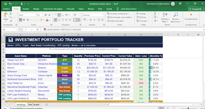 create a custom investment portfolio tracker in excel
