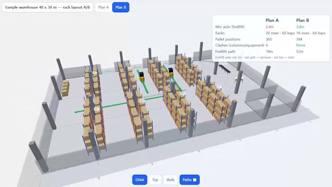 turn your warehouse or factory floor plan into a 3d layout web link