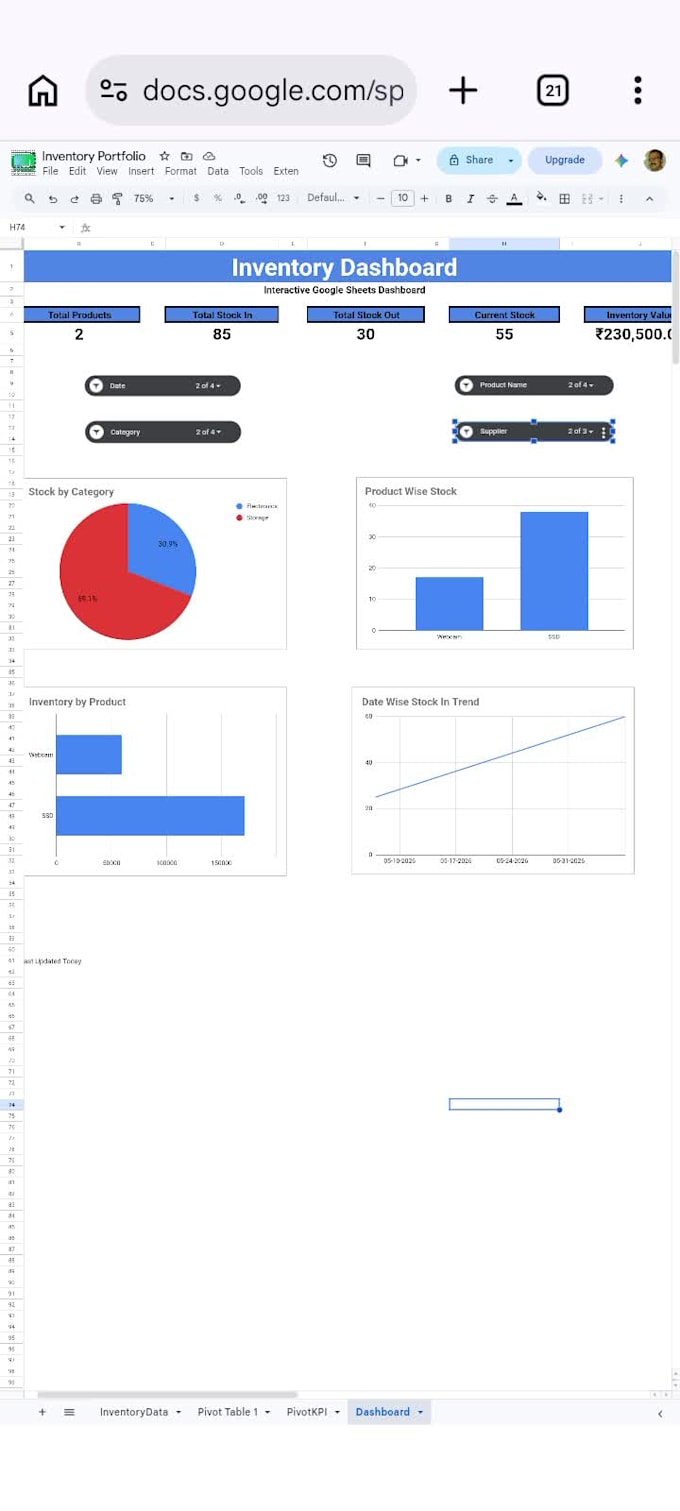 create an interactive inventory dashboard in google sheets