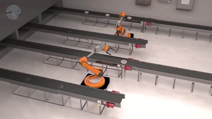create 3d industrial automation robotic system machinery manufacturing process