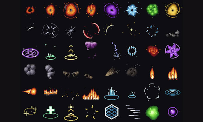 create pixel art vfx, spell animation, projectile vfx, magic effect, spritesheet