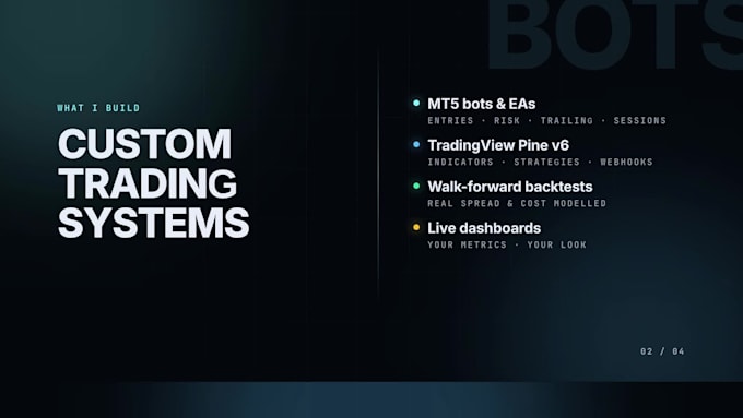 build your custom mt5 bot, tradingview indicator or trading dashboard