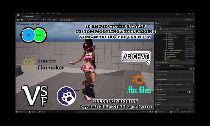 create, rig 3d anime vtuber avatar, vrm, warudo, koikatsu with full body rigging