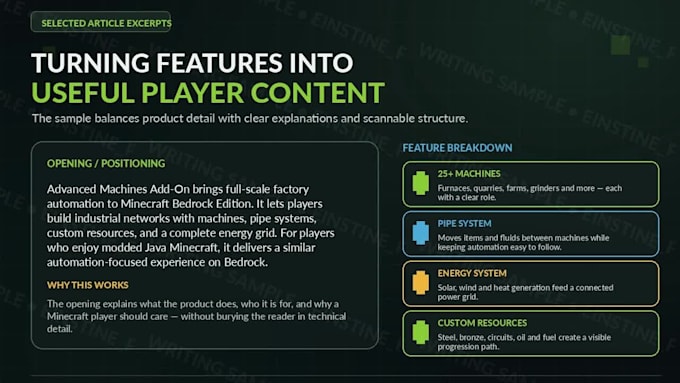 write SEO minecraft articles, guides and blog posts