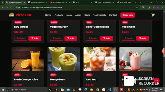 develop a professional pizza hub website