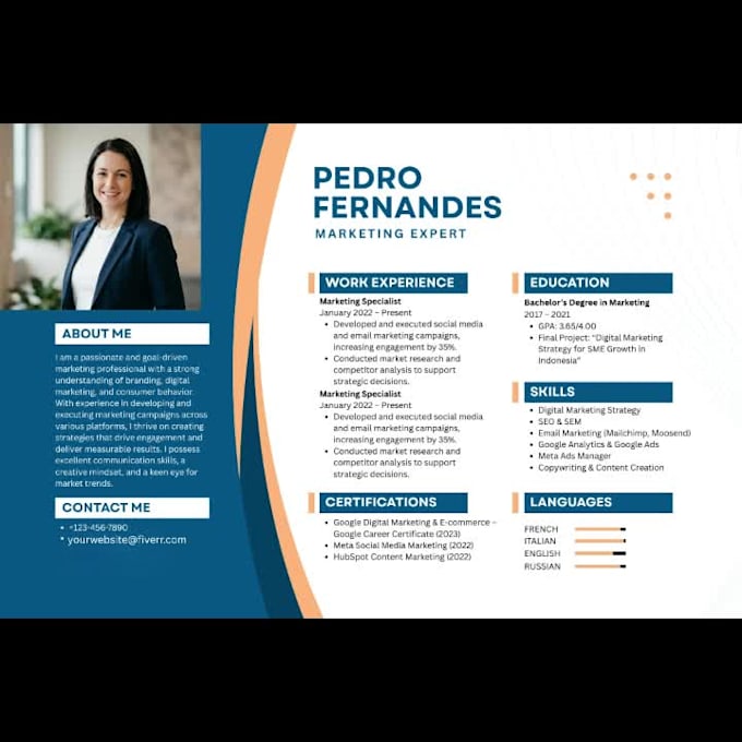 create a professional modern CV and resume design
