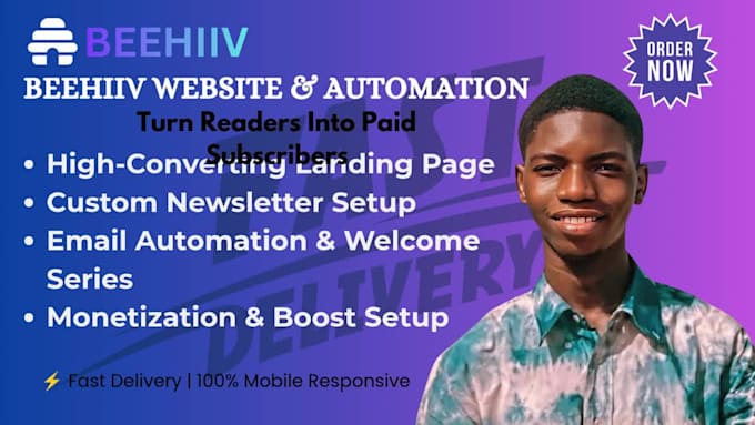 design beehiiv website landing page and email automation
