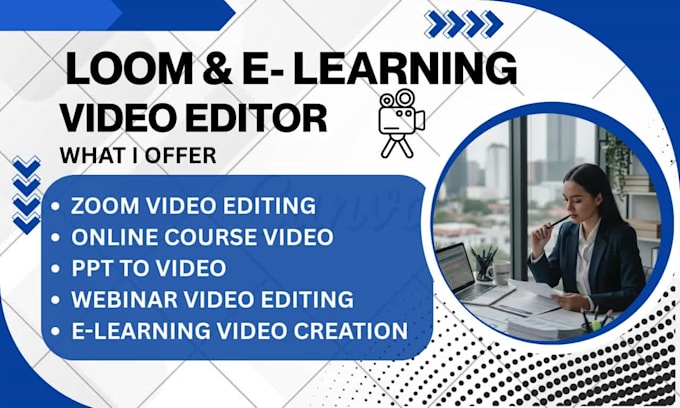 create,edit, loom, zoom, webinar editing, elearning course video, training video