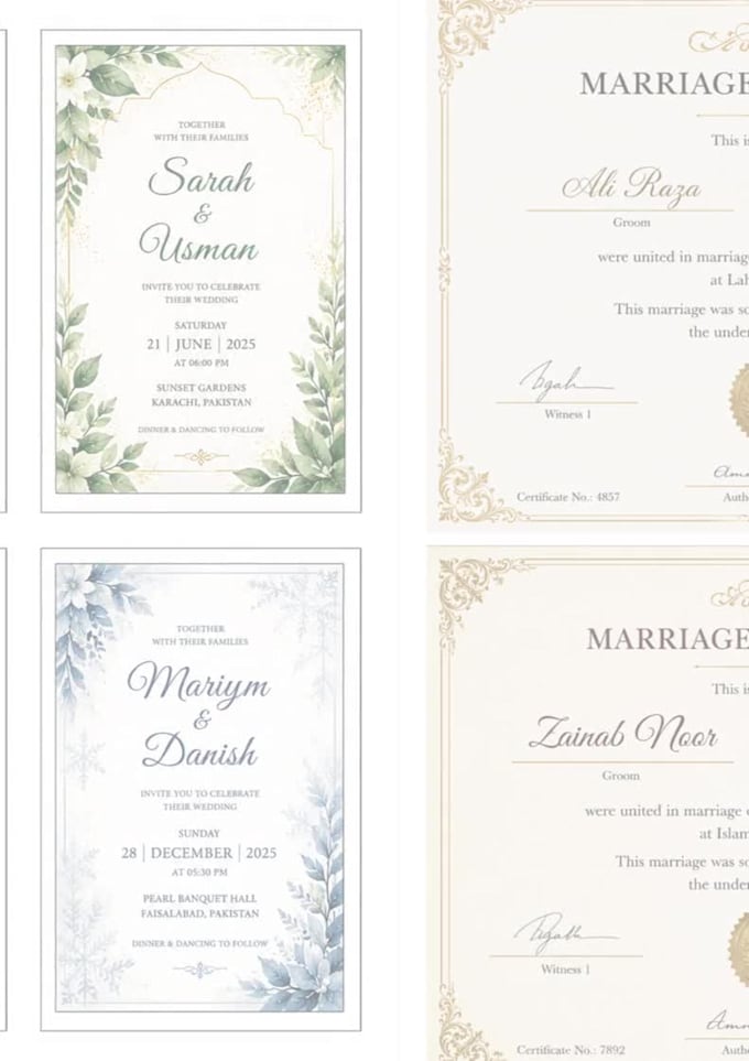 design elegant marriage certificate and invitation card