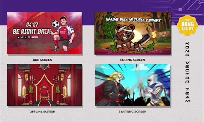 create animated brb, starting soon, offline screen for kick, twitch, youtube