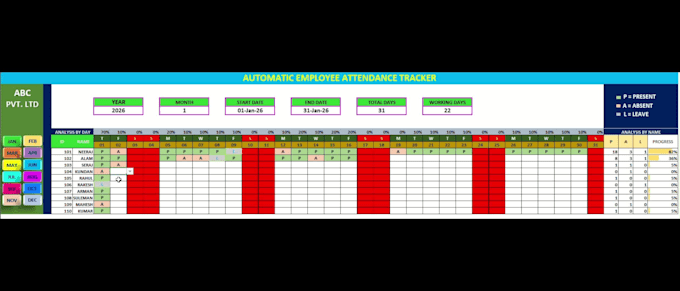 create an automated excel attendance tracker with dashboard