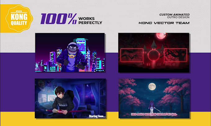 design animated outro video, ending screen for kick youtube twitch