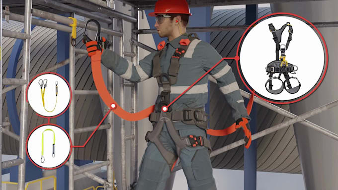 create 3d industrial animation working at height safety training fall protection