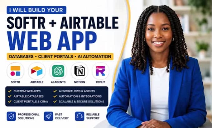 build a softr airtable web app, client portal, CRM, and database automation
