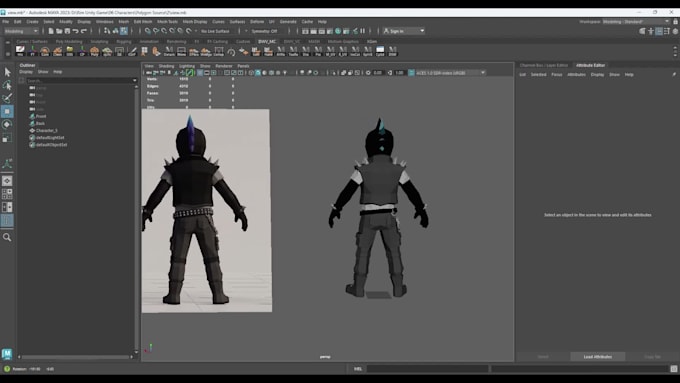 create a low poly polygon 3d humanoid game character with rig