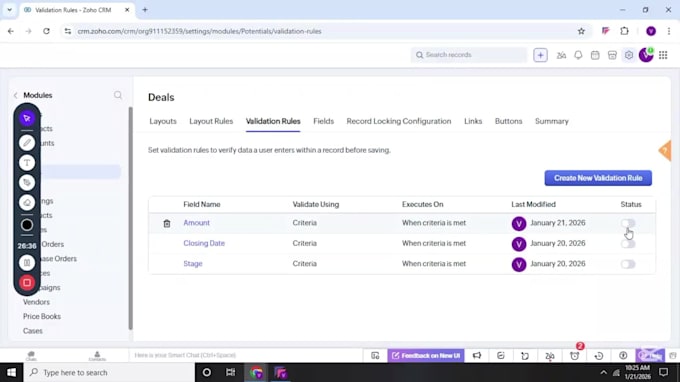 setup your zoho CRM validation rules