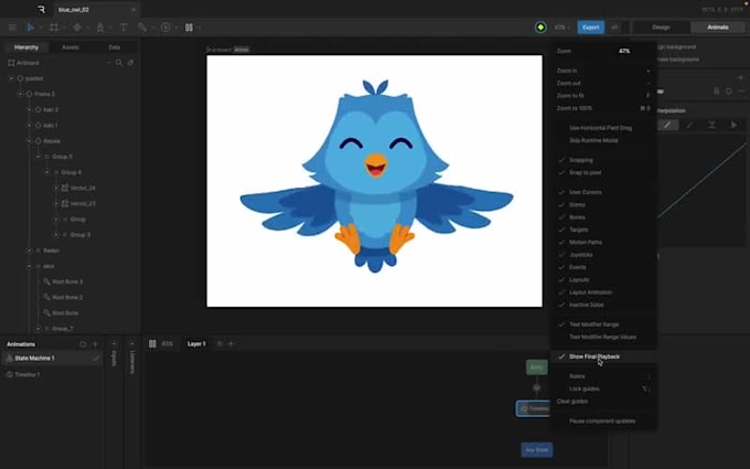 create character mascot rive, lottie animations web and app