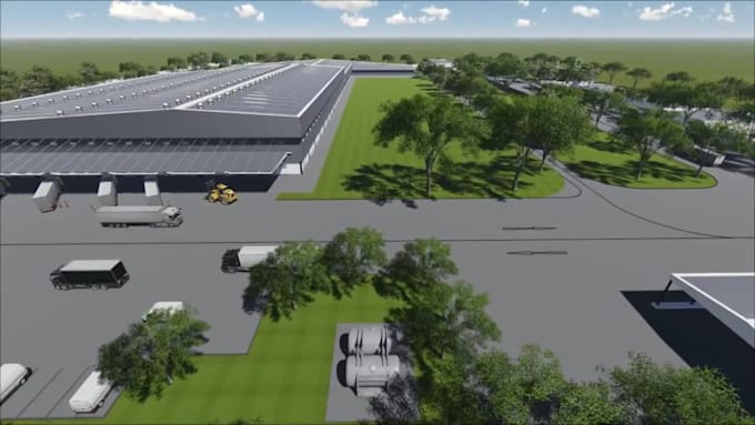 create realistic 3d factory layout industrial plant manufacturing animation