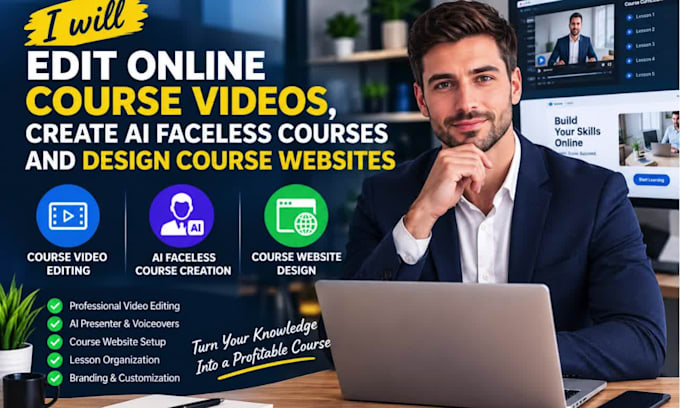 edit online course videos, create ai faceless courses and design course websites