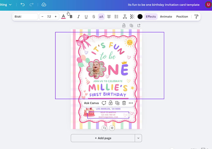 birthday invitation template first birthday editable canva