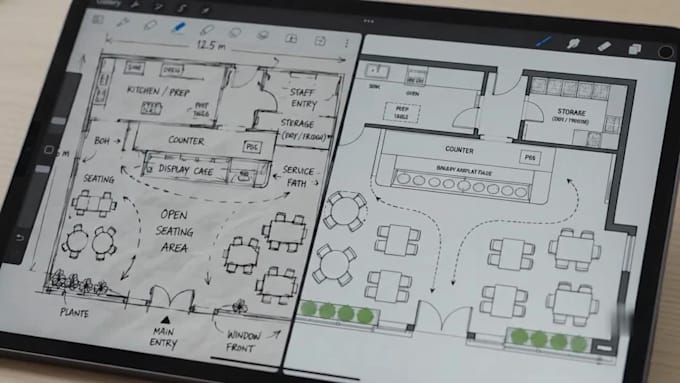 do restaurant, cafe, bakery, coffee shop floor plan and seating layout drawing