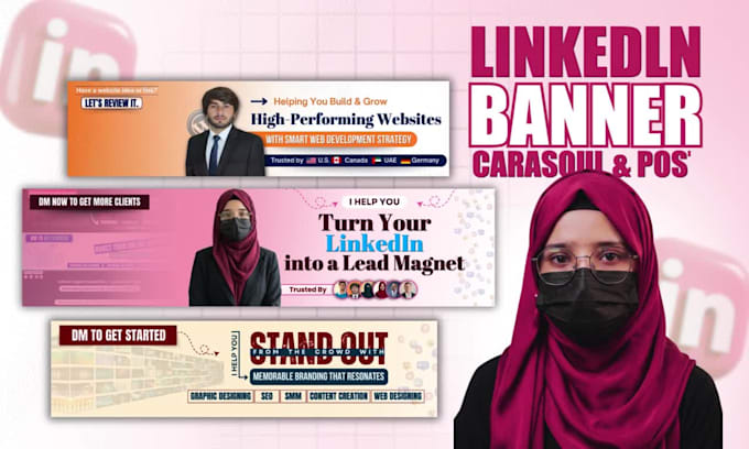 revamp your linkedin profile with banner, cheatsheet and carousel post design