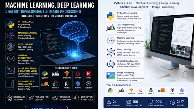 do julia,python,machine learning, chatbot, deep learning , image processing