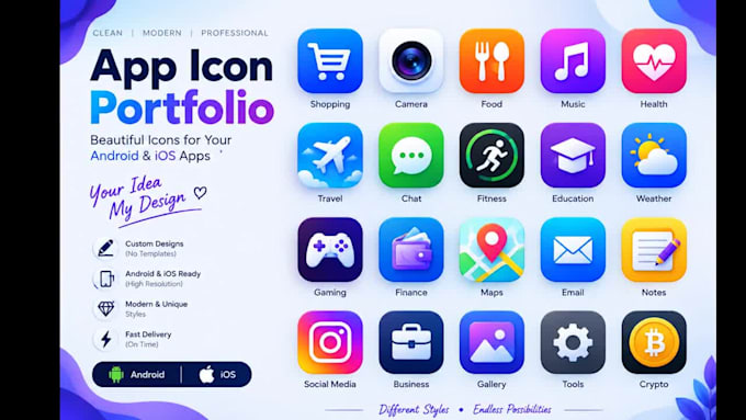design a professional android or ios app icon