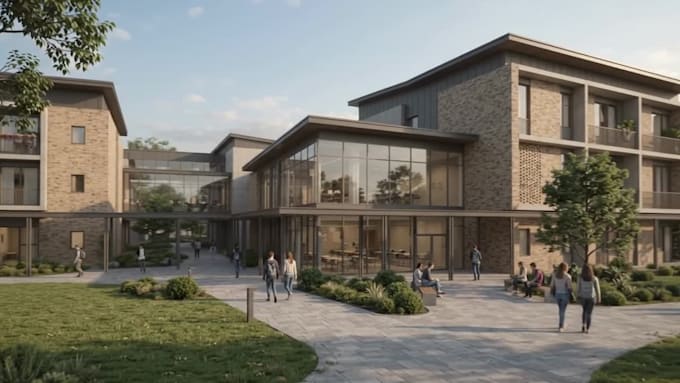 design 3d modern school dormitory, student residence, student housing