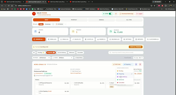 develop a restaurant pos system and kitchen admin web app