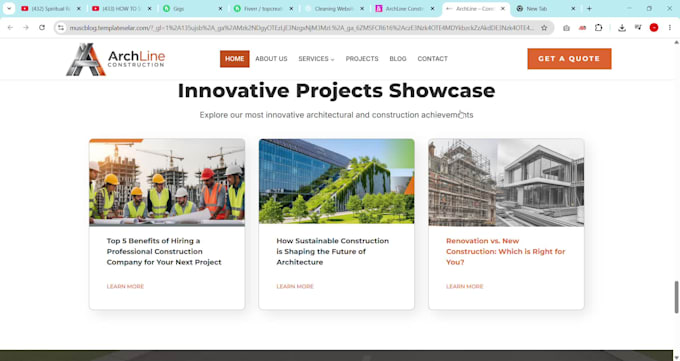design a modern construction company wordpress website with elementor