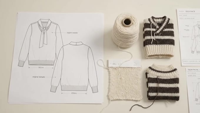 do professional sweater designs with detailed tech pack