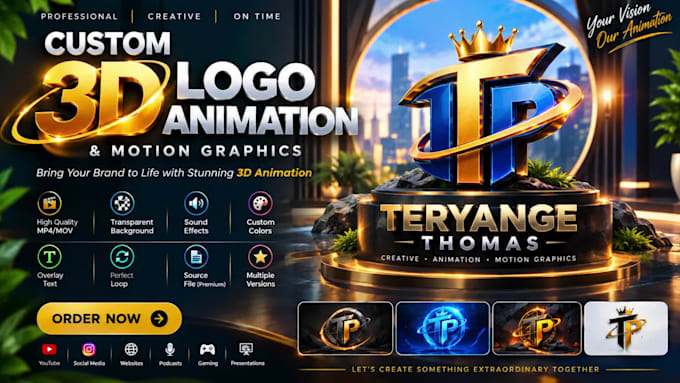 create a custom 3d animated logo intro and motion graphics