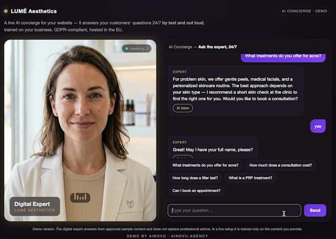 create an ai avatar assistant that talks to your website visitors