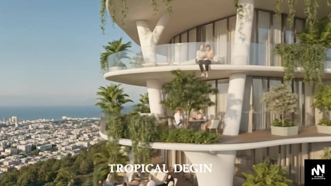 create 3d render realistic for your modern tropical project