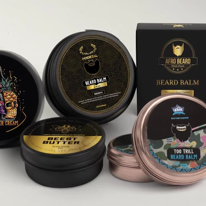 design modern beard balm and body butter label and box