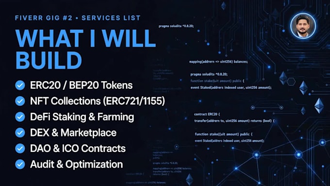 create custom erc20, erc721 nft, defi smart contract in solidity