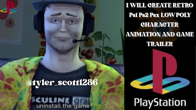 create retro ps1 ps2 psx low poly character animation and game trailer